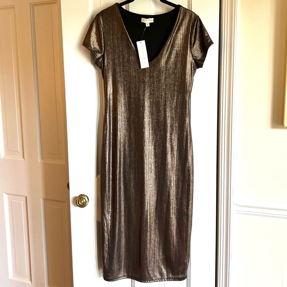 See You Monday Bodycon Shimmer Gold Copper Dress Size Large New With Tags